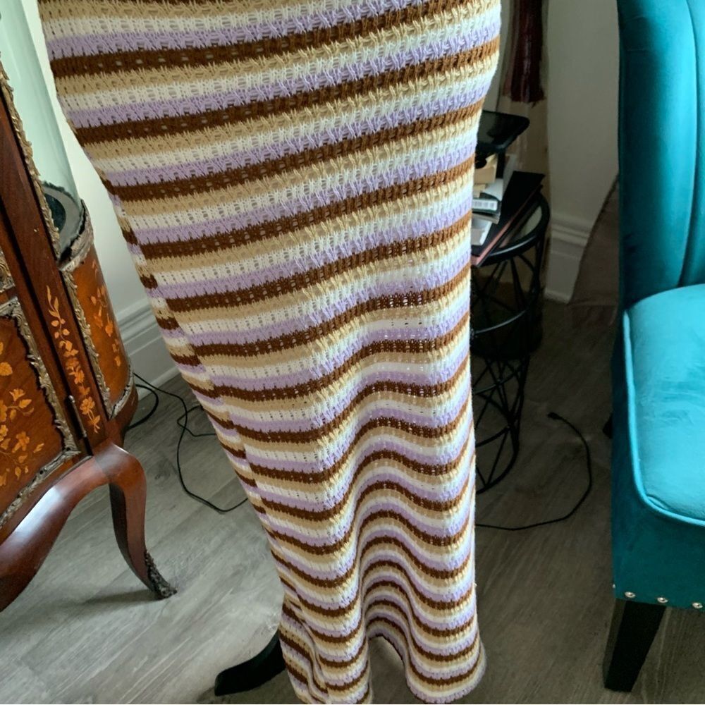ASOS CROCHET MIDI DRESS CUTOUT STRIPE - Picture 7 of 13